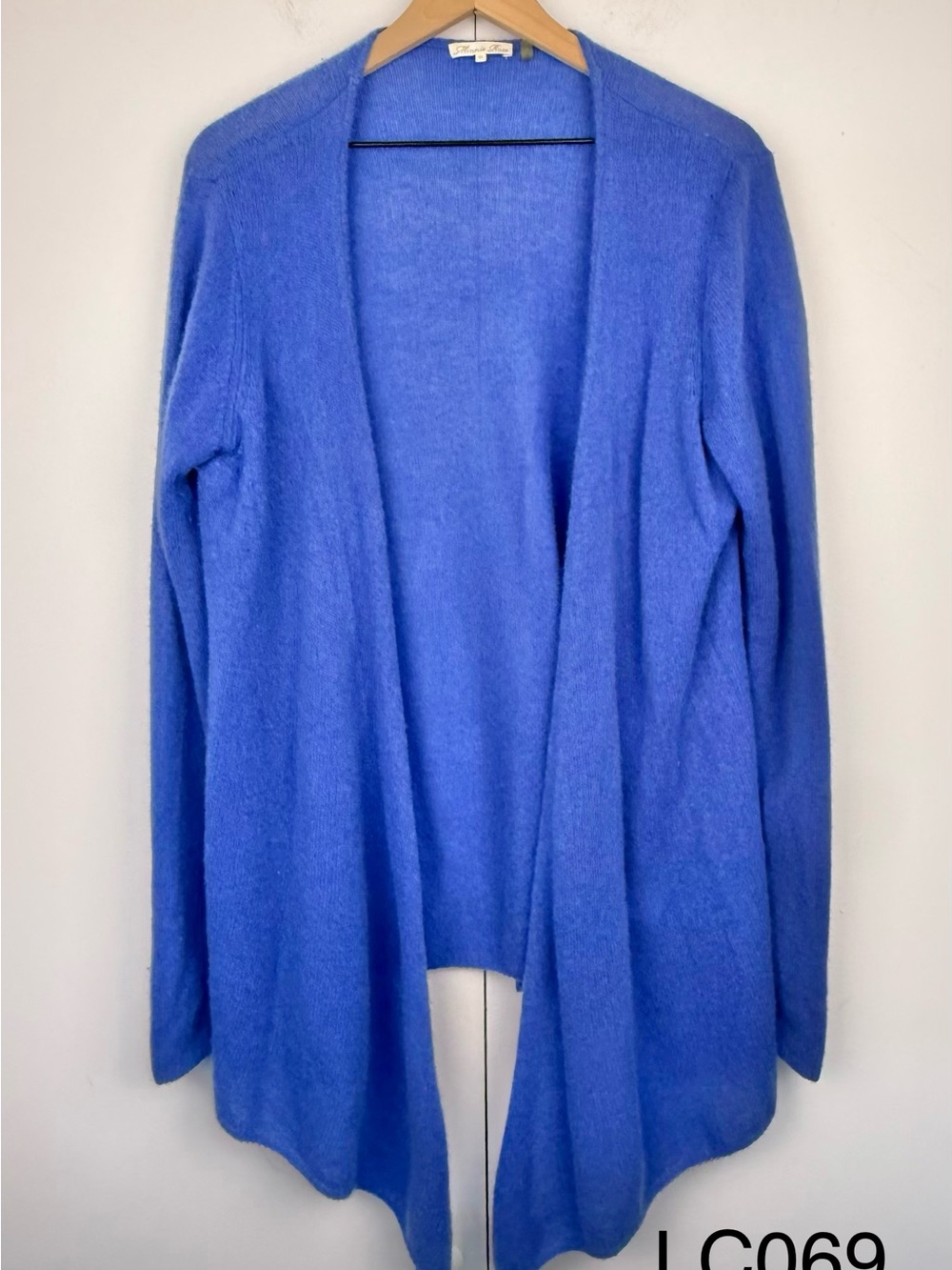 Minnie Rose 100% Cashmere Draped Open Front Cardigan Blue XL